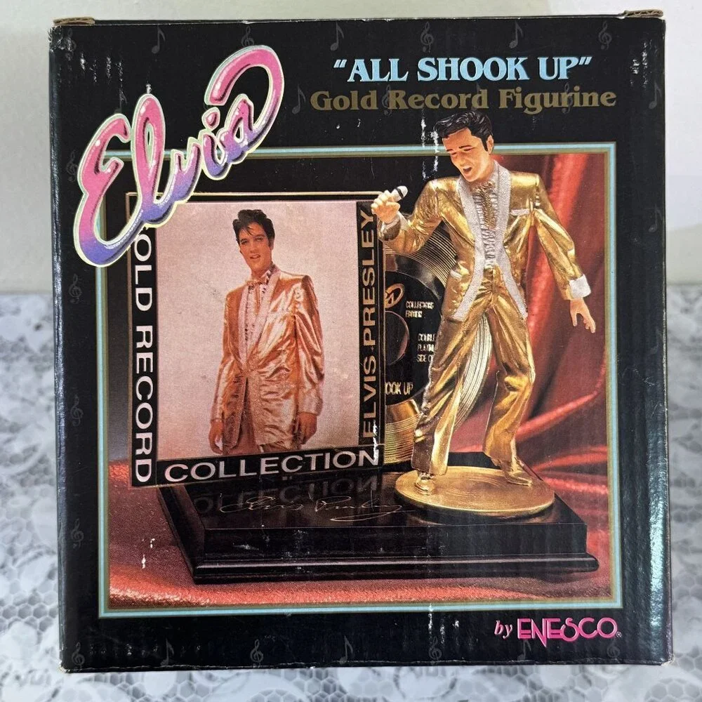 Vintage 1993 Elvis Presley Collection All shook up Gold Record Figurine Enesco